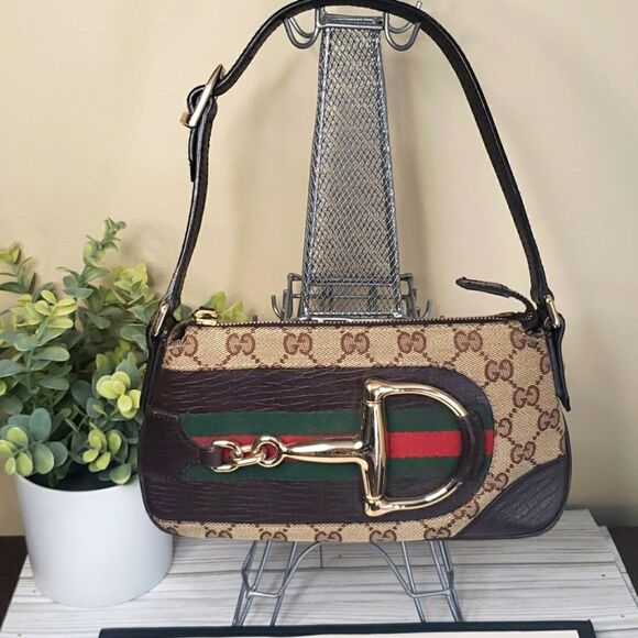 Gucci Web GG Monogram Horsebit Hasler Bag - Picture 2 of 10